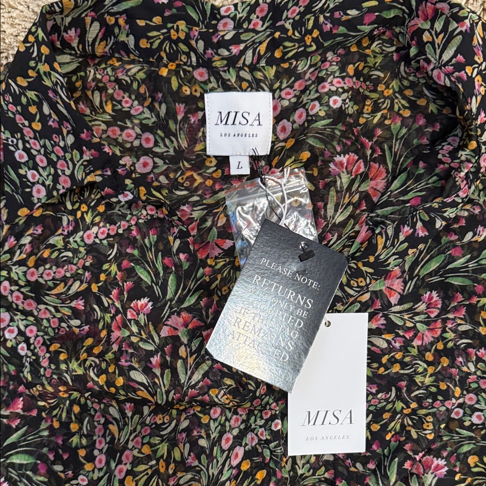 Misa Los Angeles Black and Pink Long Sleeve Dress - Picture 2 of 3